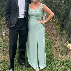 David’s Bridal ruffle strap scoop neck dress